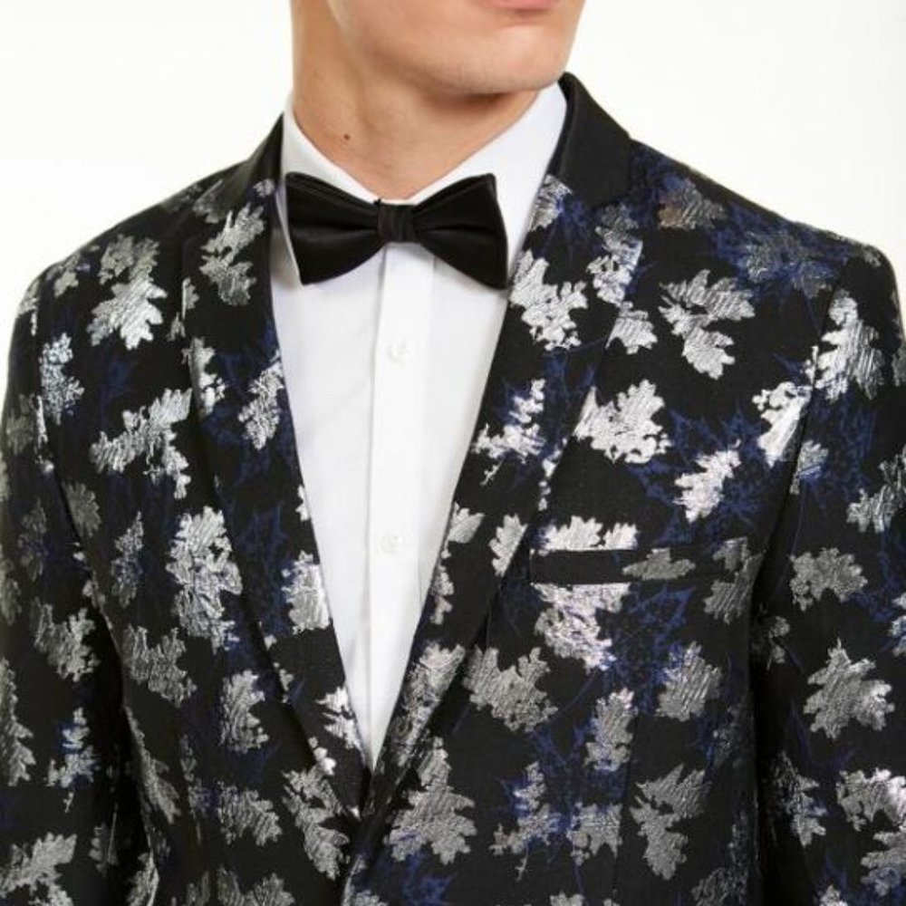 International Concepts Men's Slim Fit Metallic Jacquard Blazer Navy Size Medium